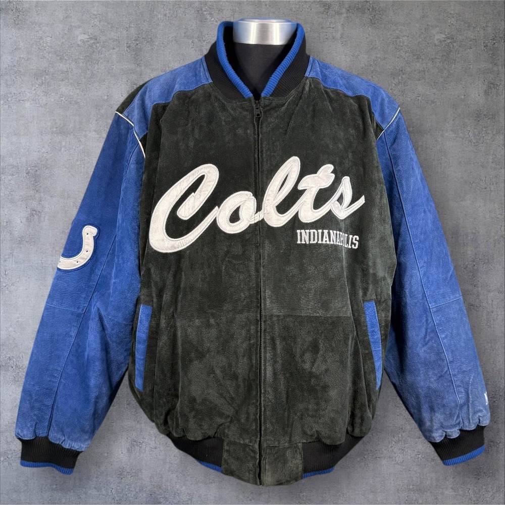 NFL Indianapolis Colts Leather Bomber Jacket Mens XL Football Vintage Y2K